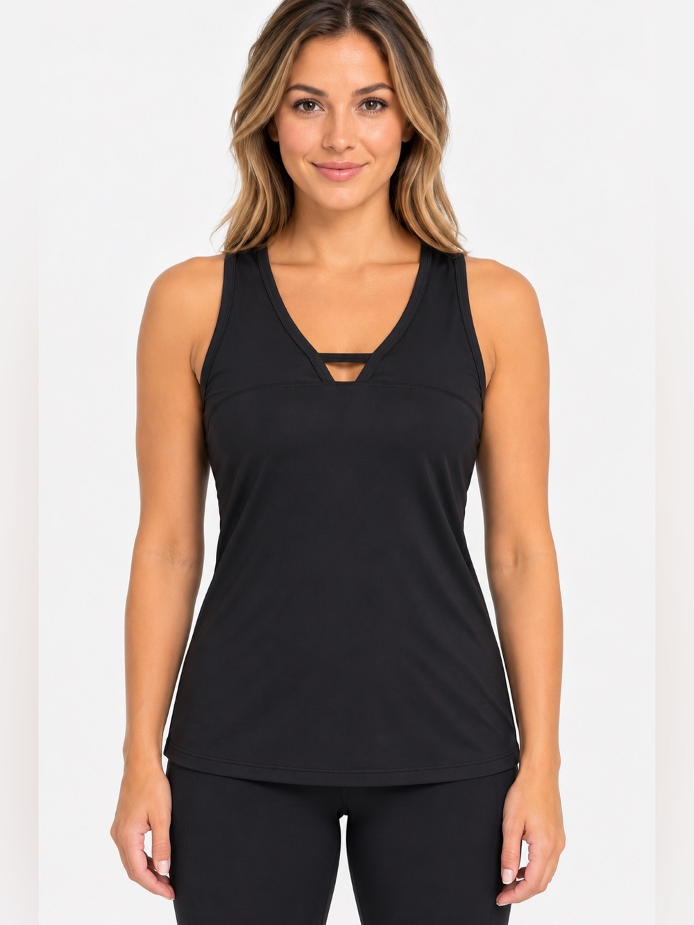 Fabletics Women’s Black V-Neck Athletic Tank Top Sleeveless Workout Activewear